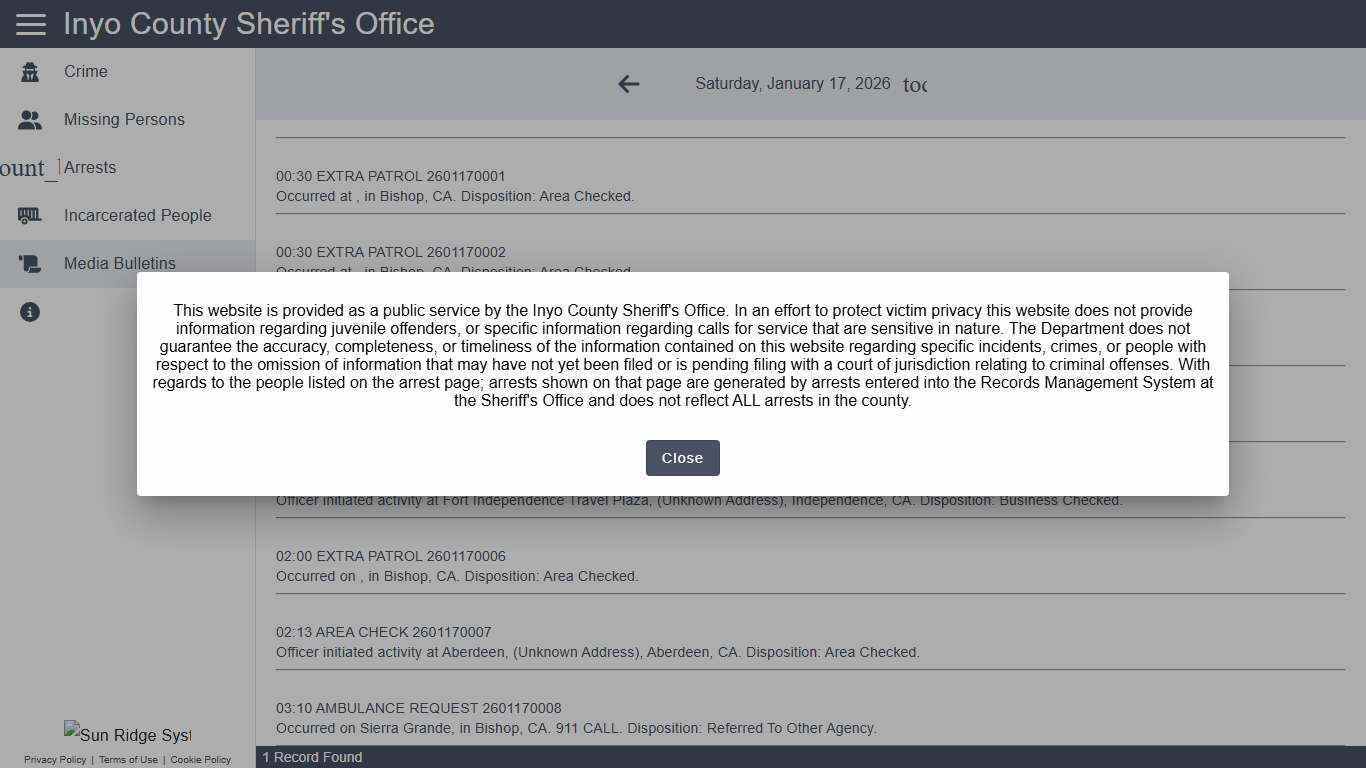 Inyo County Sheriff's Office - Media Bulletins