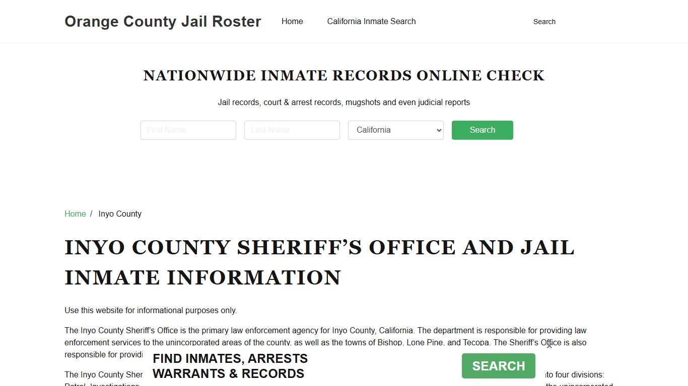 Inyo County Sheriff, CA, Jail Inmate Search, Recent Arrests