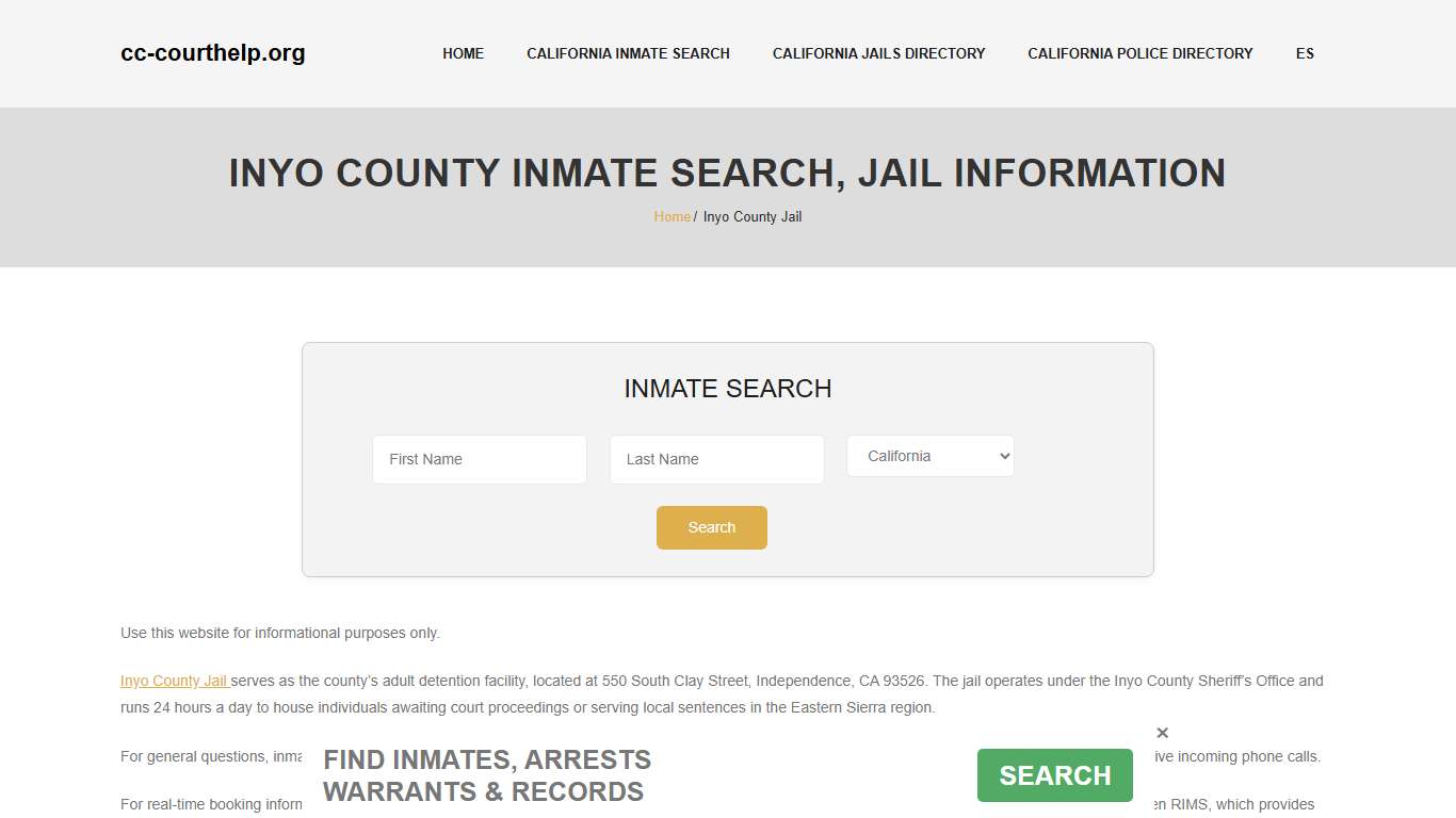 Inyo County Inmate Lookup, Jail Roster